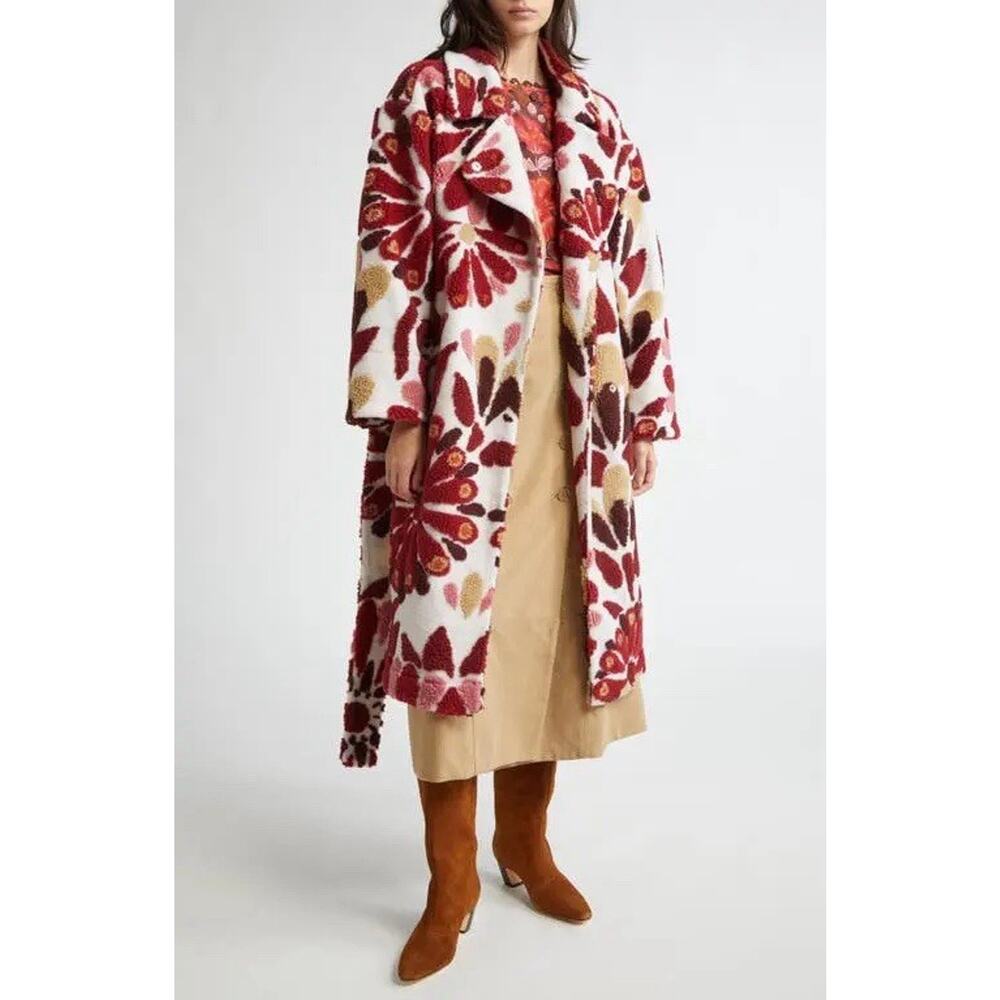 Farm Rio Ainika Flowers Belted Jacquard Fleece Coat Medium NWT - Picture 1 of 6